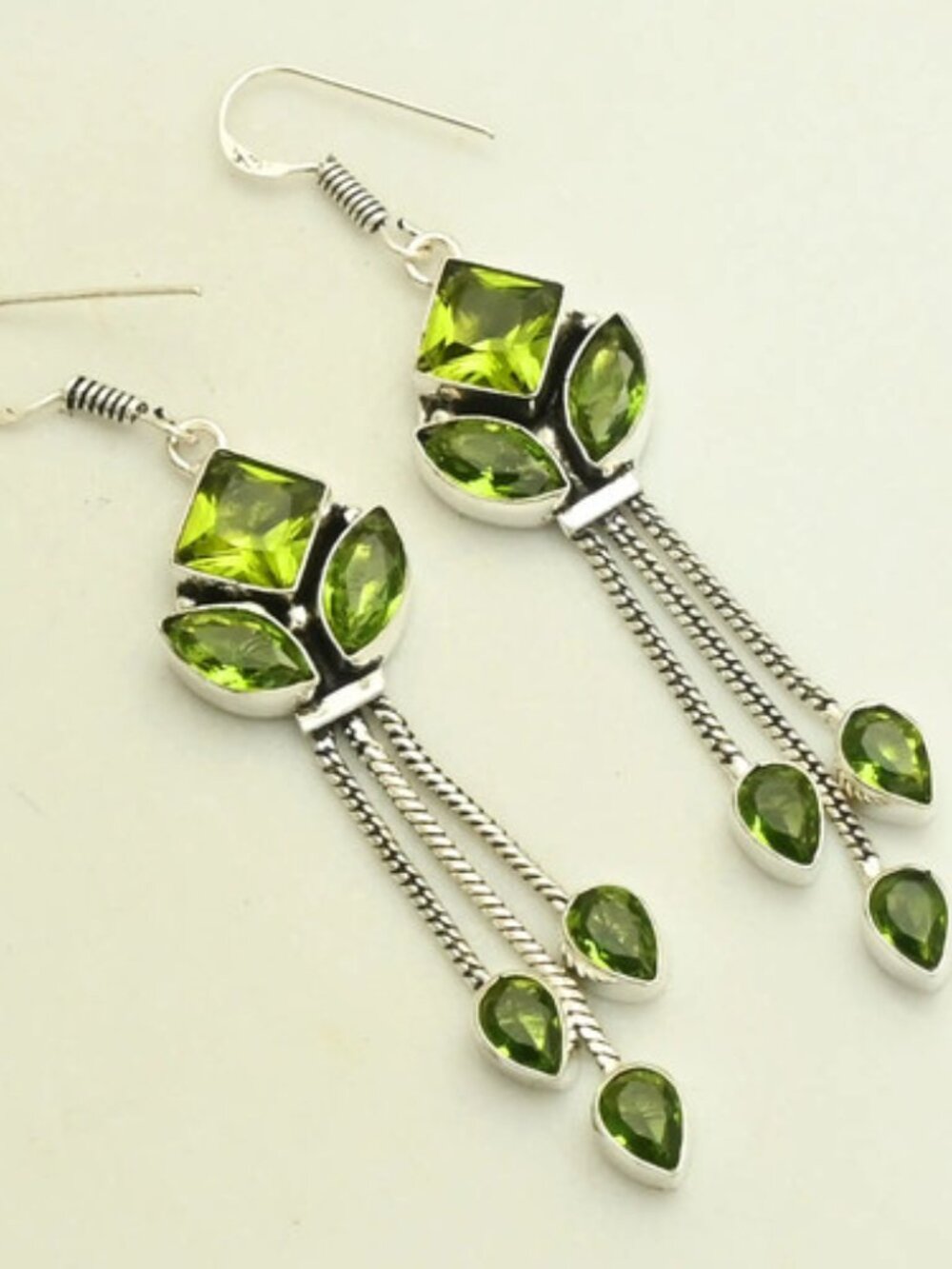Peridot Gemstone Sterling Silver Drop Dangle Earrings - Picture 2 of 2